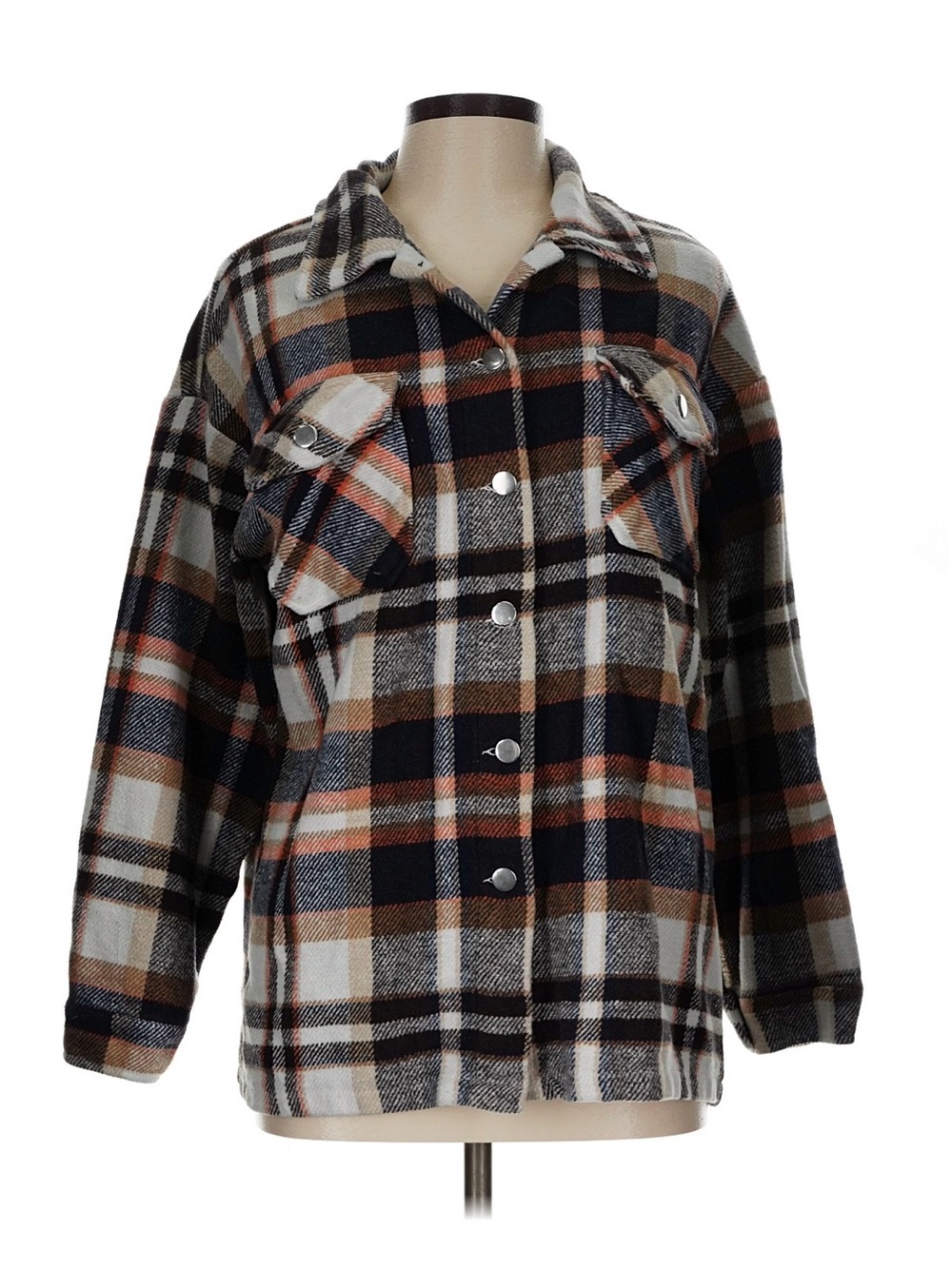 Plaid Shacket Jacket in Black, Brown & Cream